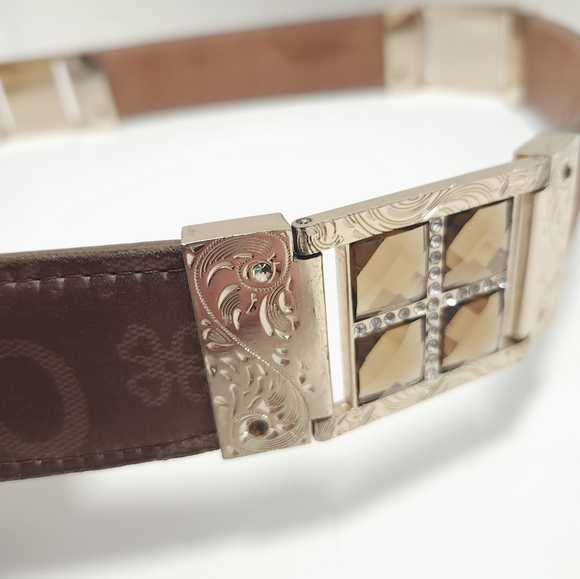 Los Altos Womens Western Belt Leather Jeweled Brown Tan Gold Size 36 - Picture 5 of 11